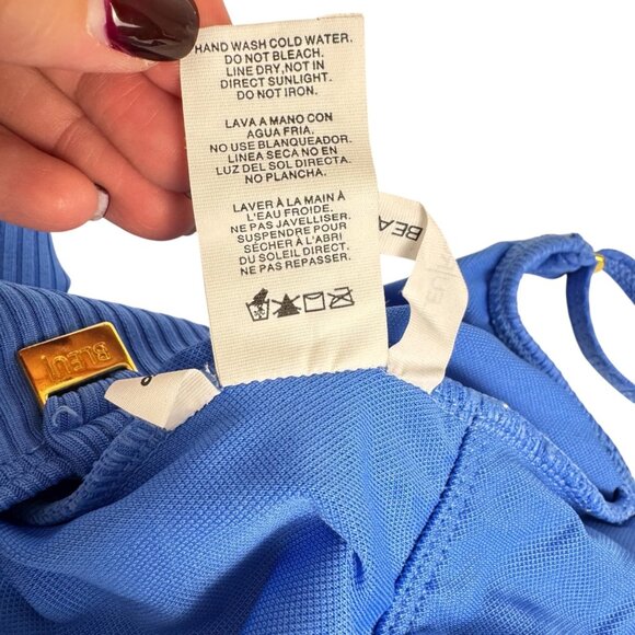 Bleu Rob Beattie Blue Ribbed Walk The Line Square Neck One-Piece Swimsuit Sz 6 - Picture 10 of 12